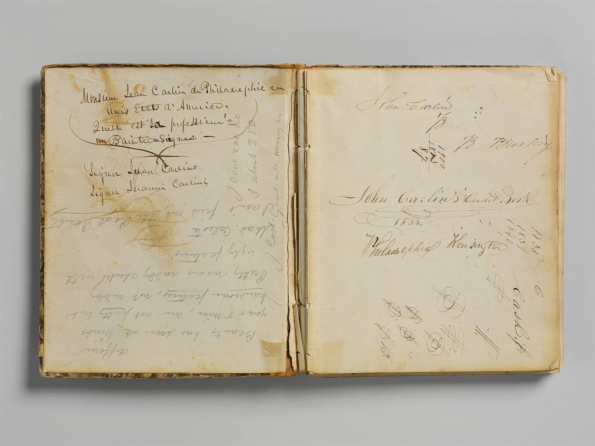 Open historical account ledger with handwritten entries
