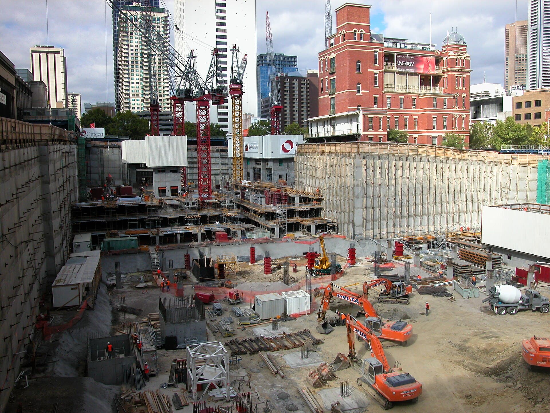 Construction site and crane on the QV Building in Melbourne